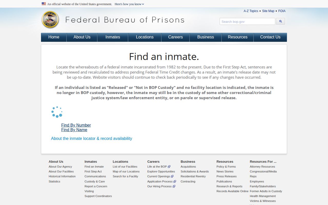 Federal BOP release search for a person transferred from Kandiyohi County