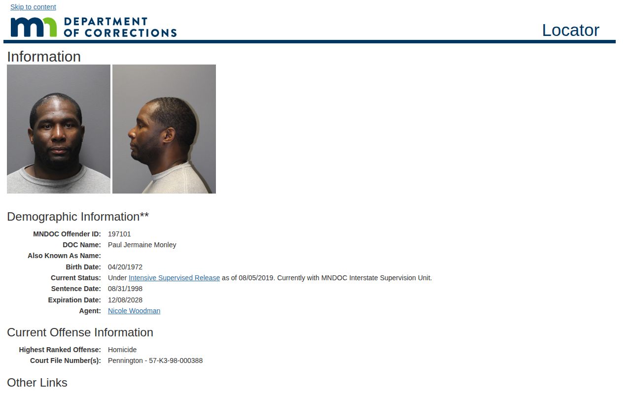 Kandiyohi County parole and supervised release fields in the MNDOC Locator
