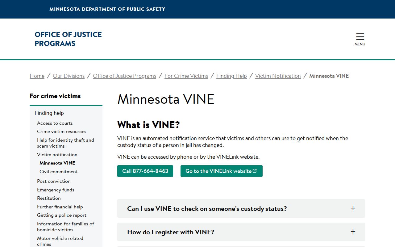 Minnesota VINE information for Kandiyohi County release notifications